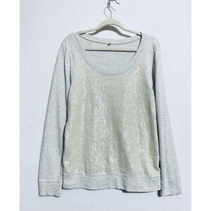 J Crew Sweatshirt Womens Large Gray Sequin Scoop Neck Long Sleeve Fairy Whimsy